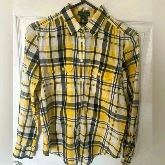 Lauren Jeans Co. Ralph Lauren Button Down Shirt Yellow Plaid size medium. - Picture 1 of 9